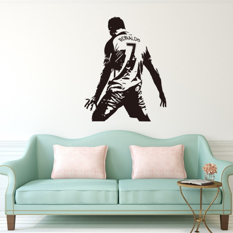 Black football player silhouette wall sticker with “RONALDO 7” emblem on chest