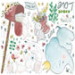 Decorative kids wall sticker sheet with bunnies, elephant, butterflies, and “with love”