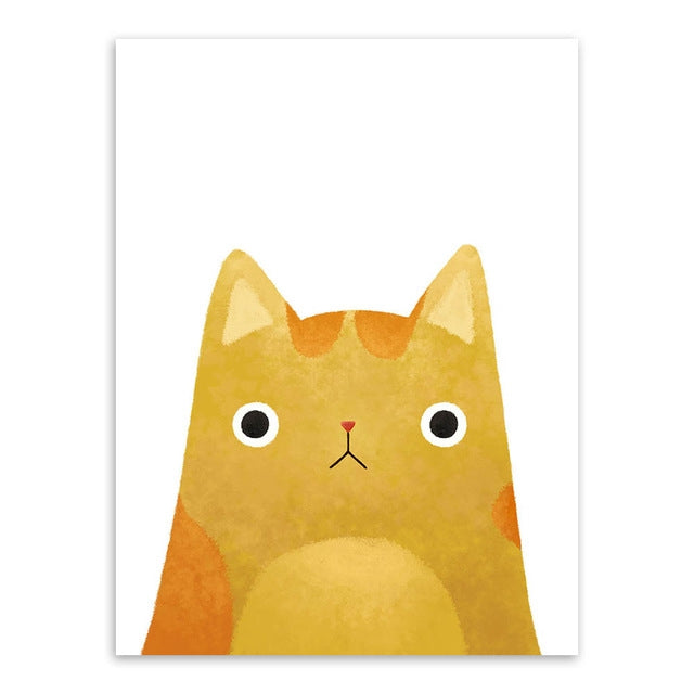 Yellow cat artwork canvas with full head and ears, wide eyes, smiling expression