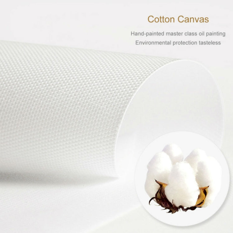 Cotton canvas print with textured surface and circular inset showing a white cat image