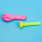 Balloon recoil parts: pink balloon sleeve and lime green launcher tube