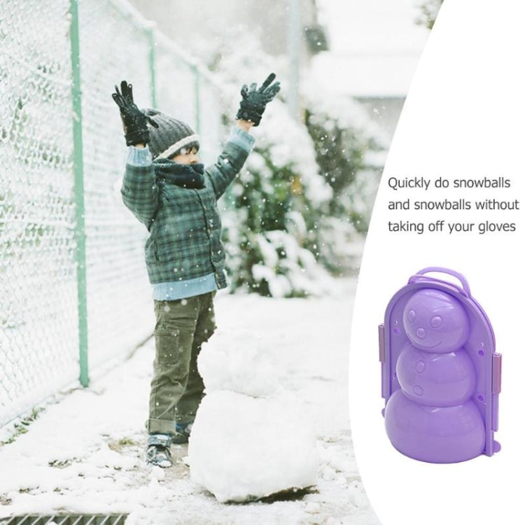 Snowman snowball maker mold shown beside a child building snowballs outside