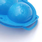 Close-up of blue snowman snowball maker mold tray with embossed snowman design