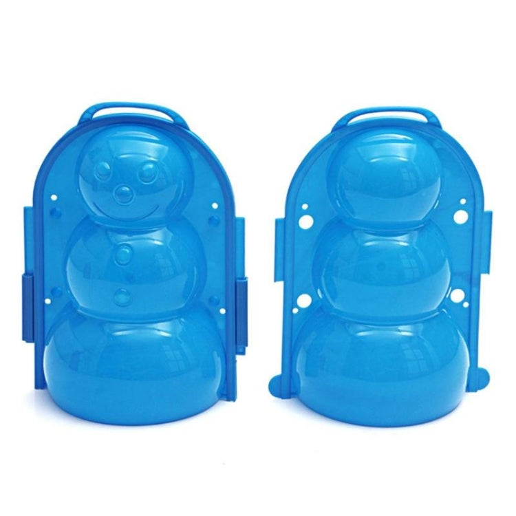 Pair of blue snowman snowball maker molds with embossed snowman faces