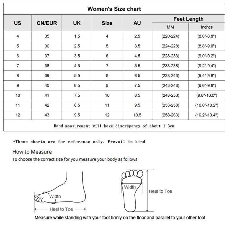 Women’s booties size chart with US, CN/EUR, UK, and foot-length measurements