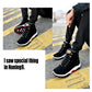 Black men's snow boots with lace-up front, white midsole, and red outsole tread