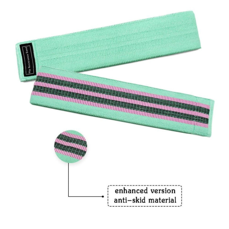 Teal yoga loop resistance band with black and pink stripe accents