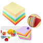 Assorted pastel paper stacks with a close-up showing folded multicolor layers.