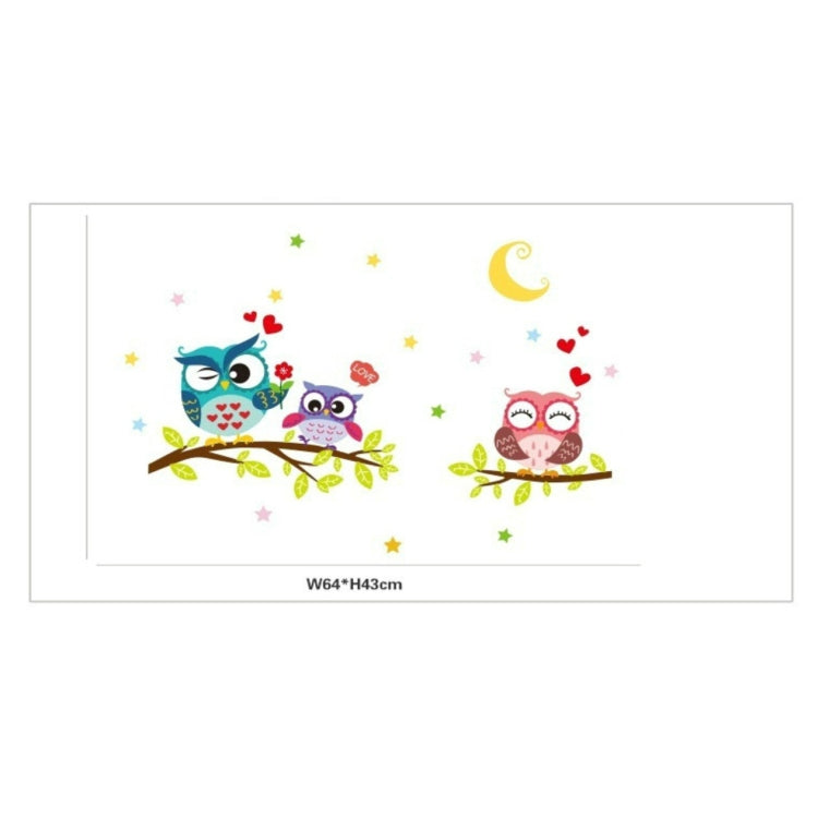 Sticker sheet showing owl, moon, star, and heart decals; 64x43cm