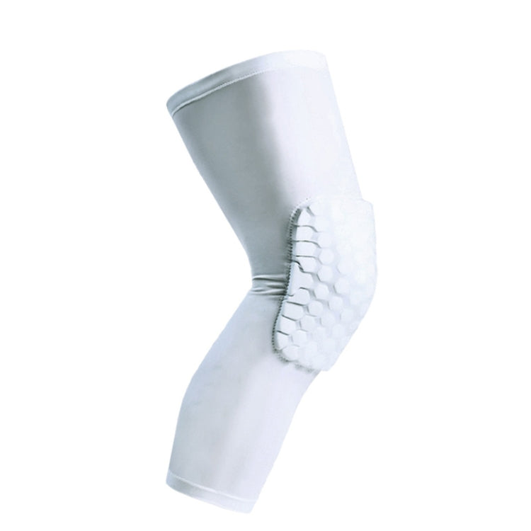 White knee pad sleeve with raised honeycomb impact guard on the front