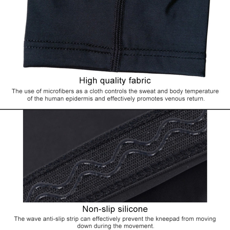 Black knee pad sleeve with stitched fabric and non-slip silicone grip strip