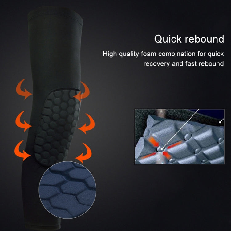 Black knee pad sleeve with textured honeycomb cushioning for knee protection