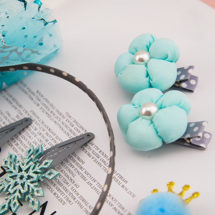 Blue hair clips with mint pom flowers and bow ties