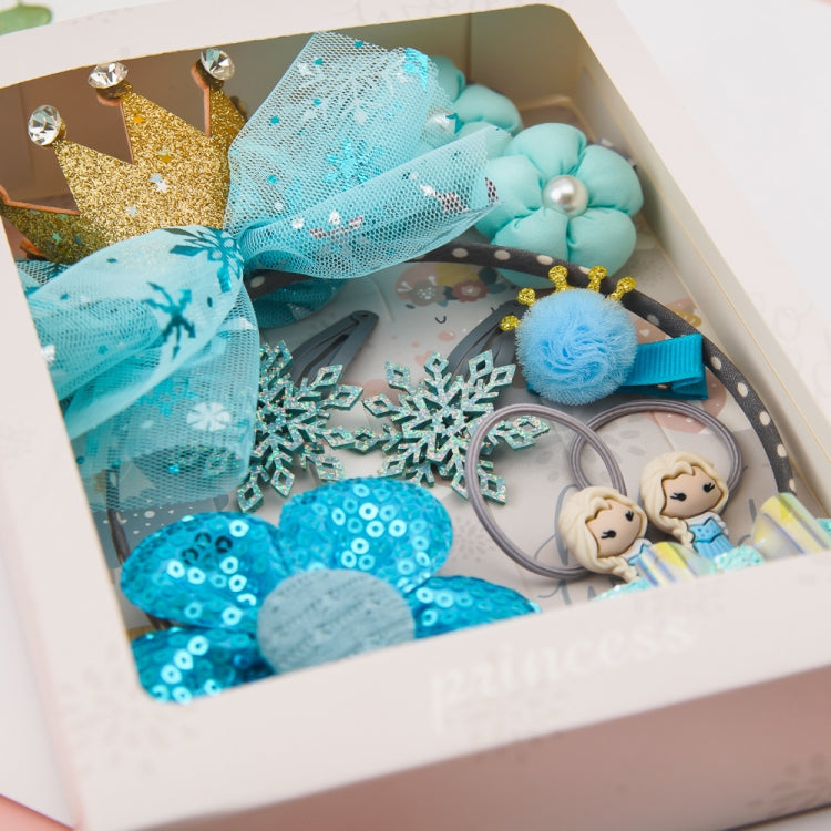 Blue girls hair accessories set in gift box with crown headband and sequin flower