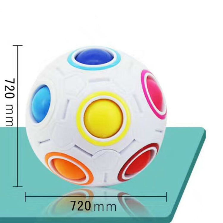 White fidget ball with blue, yellow, red, orange, and pink circular button panels