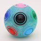 Blue fidget ball with large black center window and colored side openings