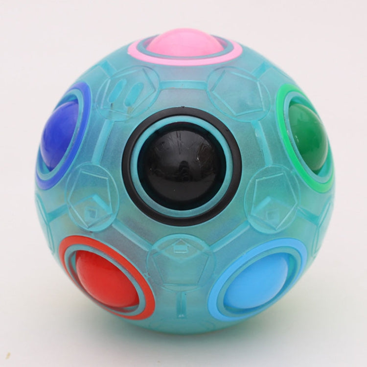 Blue fidget ball with large black center window and colored side openings