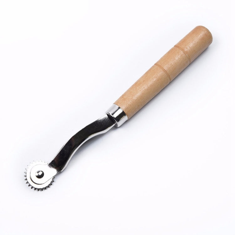 Wooden-handled seam ripper with metal circular blade tool