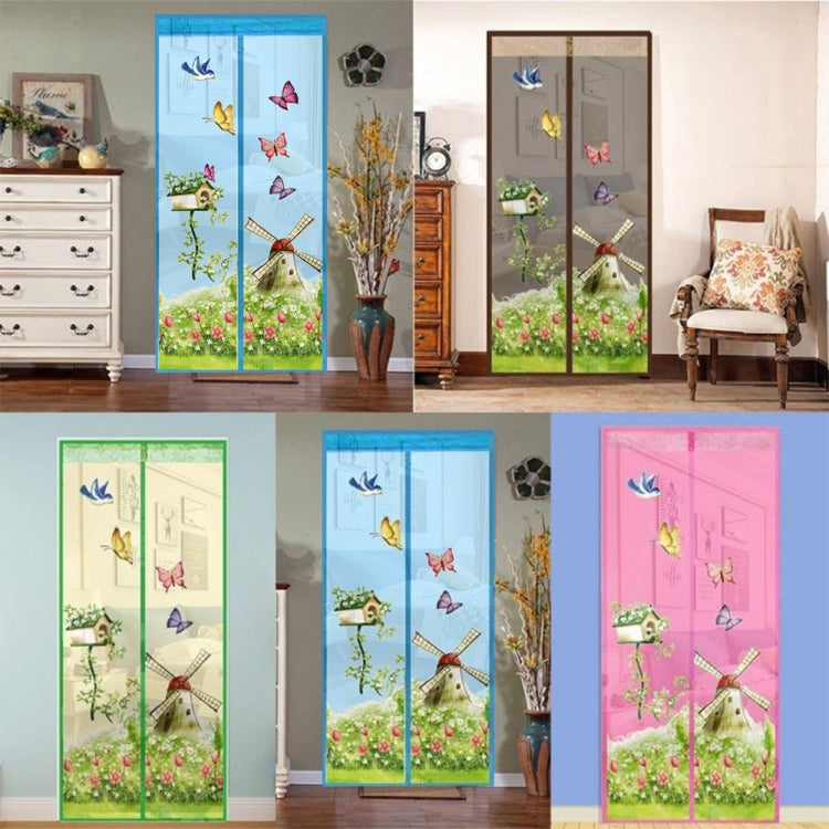 Magnetic insect screen curtains in multiple colors with butterfly and windmill print