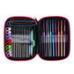 Crochet and knitting tool set zip pouch, rainbow hooks and needles inside