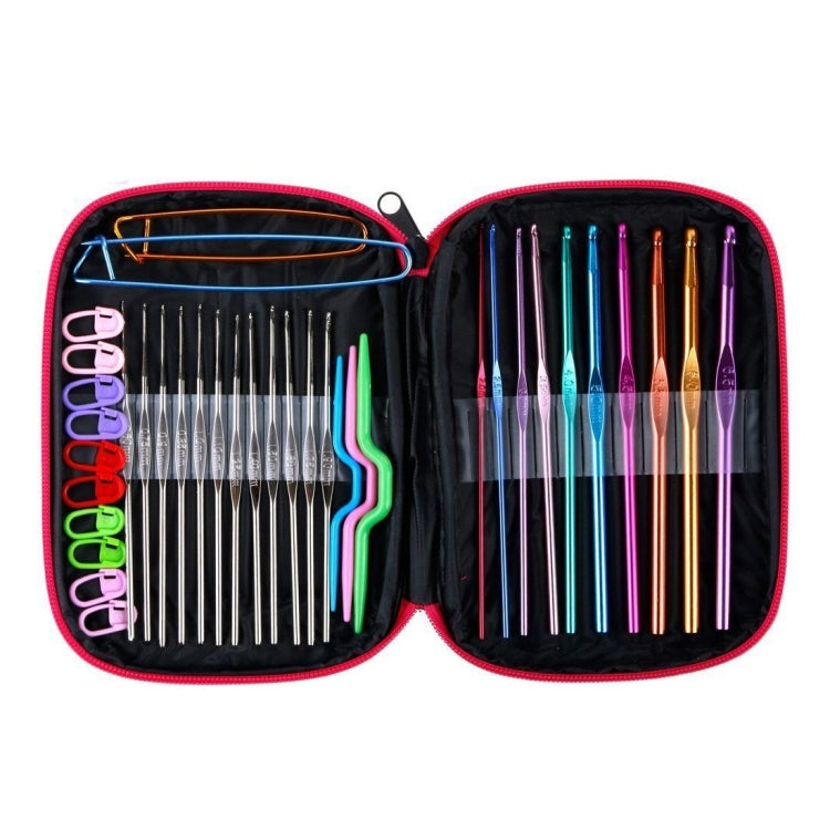 Crochet and knitting tool set zip pouch, rainbow hooks and needles inside