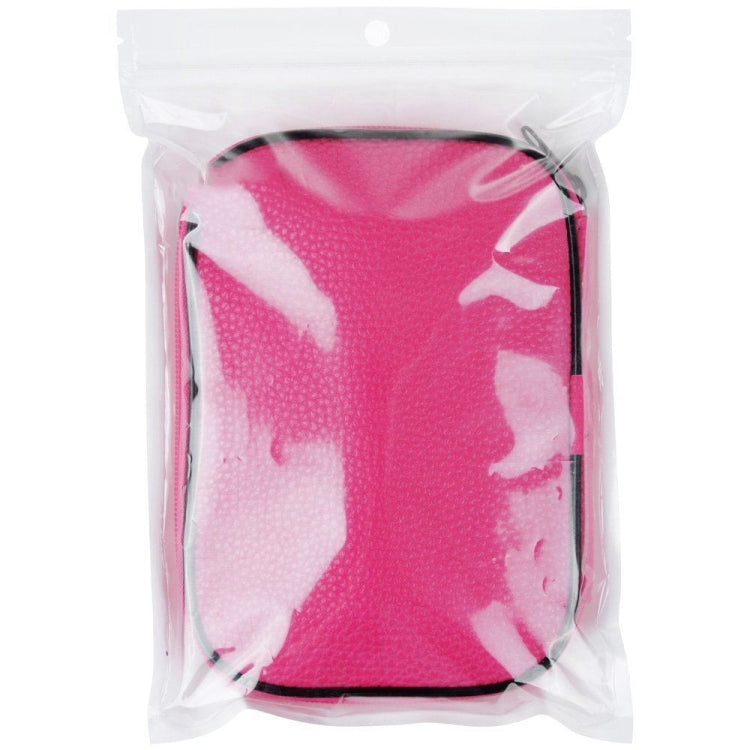 Foldable knitting tool pouch with pink mesh lining and zipper closure