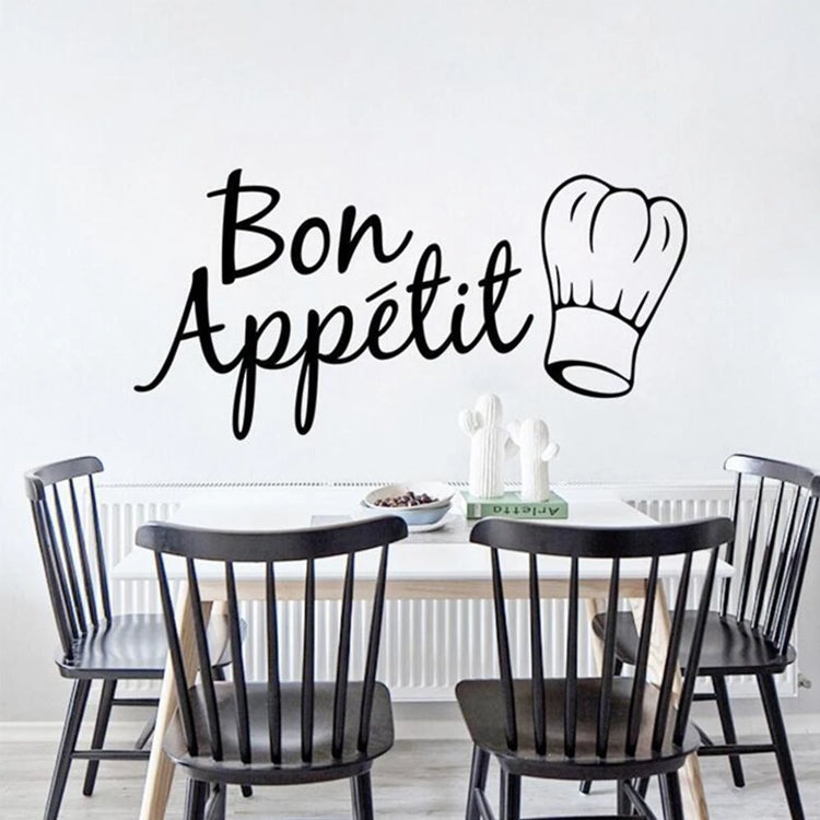 Kitchen wall sticker with 'Bon Appetit' text and chef hat icon in black
