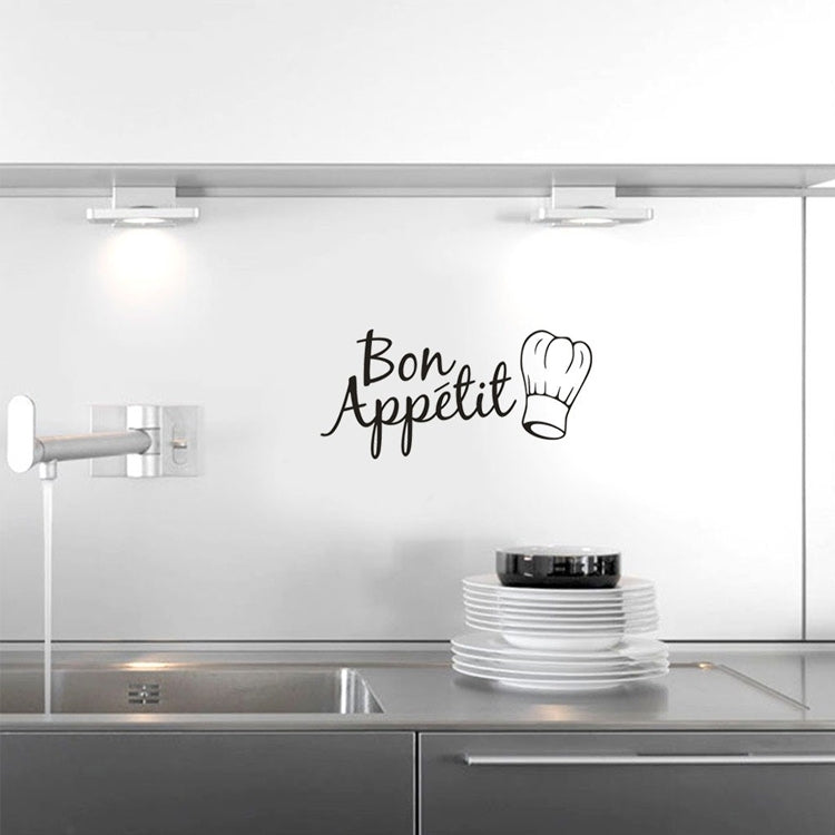 Kitchen wall sticker reading 'Bon Appetit' with chef hat icon