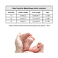 Baby shoe size chart showing inside length and foot length, with hand measuring