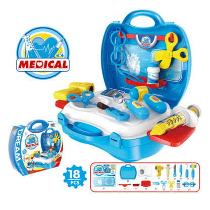 Children doctor medical play suitcase toy set with 18 accessories