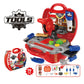 Children junior builder tools play suitcase with drill, saw, and wrench
