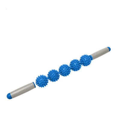 Hedgehog ball massage roller stick with blue spiked balls and gray handle