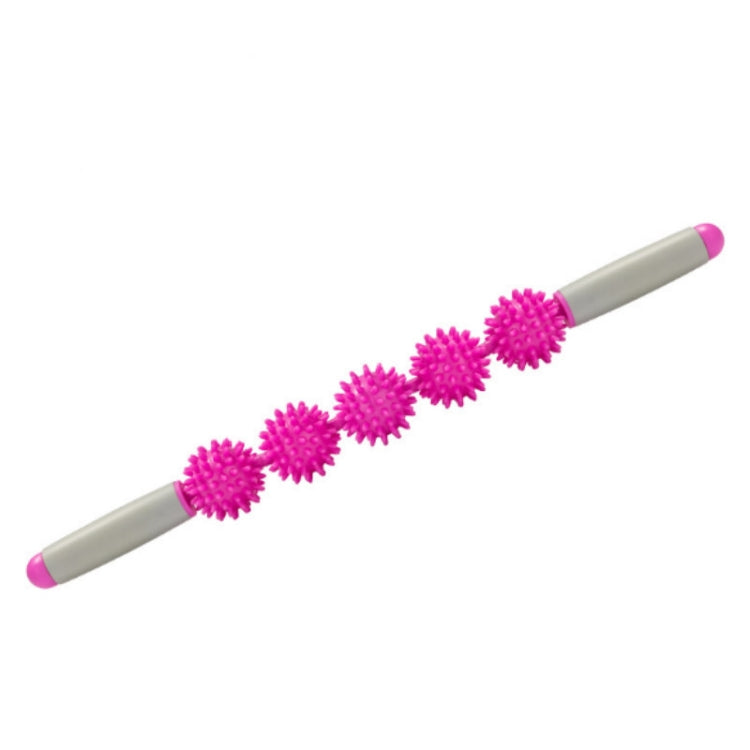 Hedgehog ball massage roller stick with bright pink spiked balls and gray handle