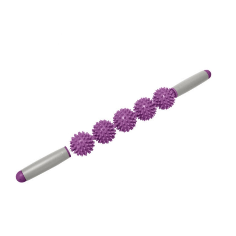 Hedgehog ball massage roller stick with purple spiked balls and gray handle