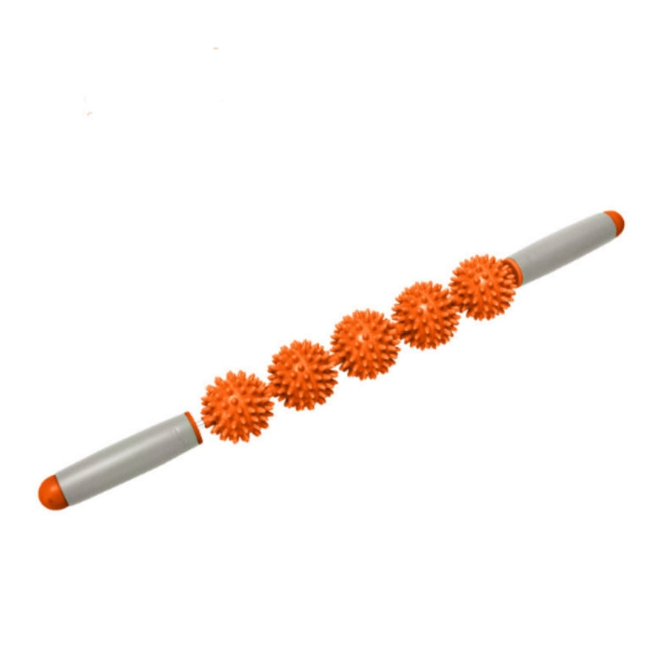 Hedgehog ball massage roller stick with orange spiked balls and gray handle