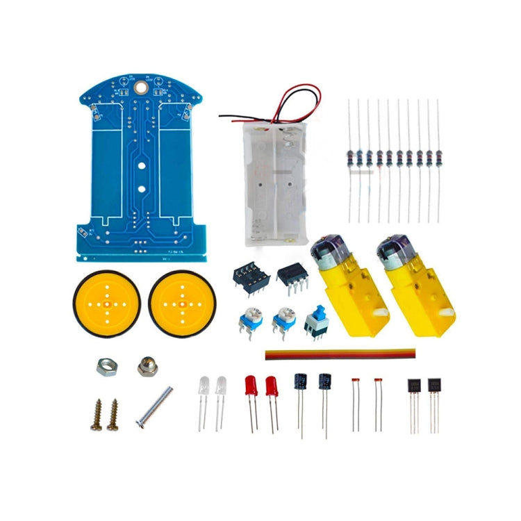 DIY electric tracking car kit parts set: PCB, wheels, sensors, wires, connectors