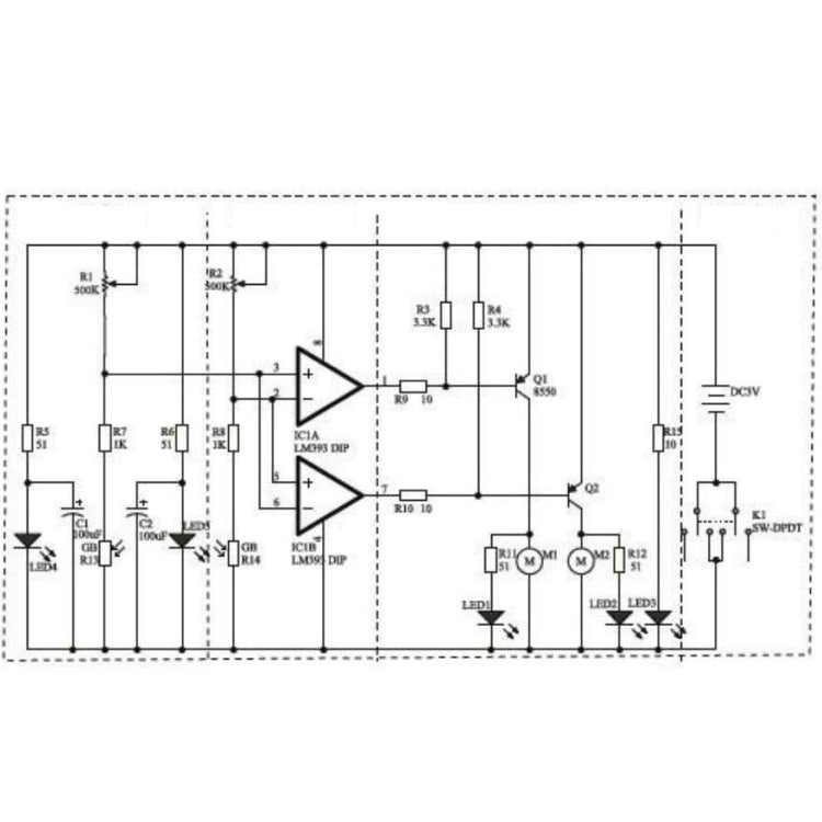 DIY electric tracking car kit schematic diagram showing circuit components and connections