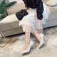 Women’s frosted silver glitter stiletto pumps, pointed toe, slim high heel