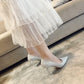 Women’s silver glitter stiletto pumps with kitten heel and pointed toe