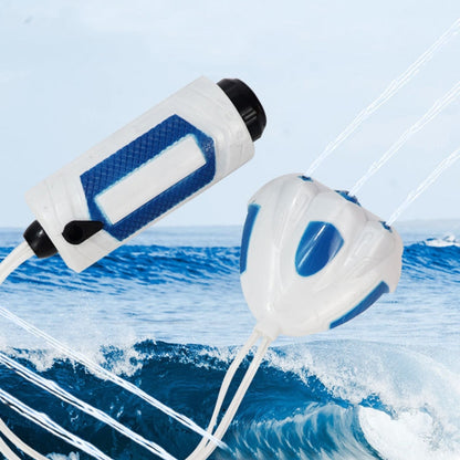 Blue-and-white wrist spray water gun with flexible hose for children