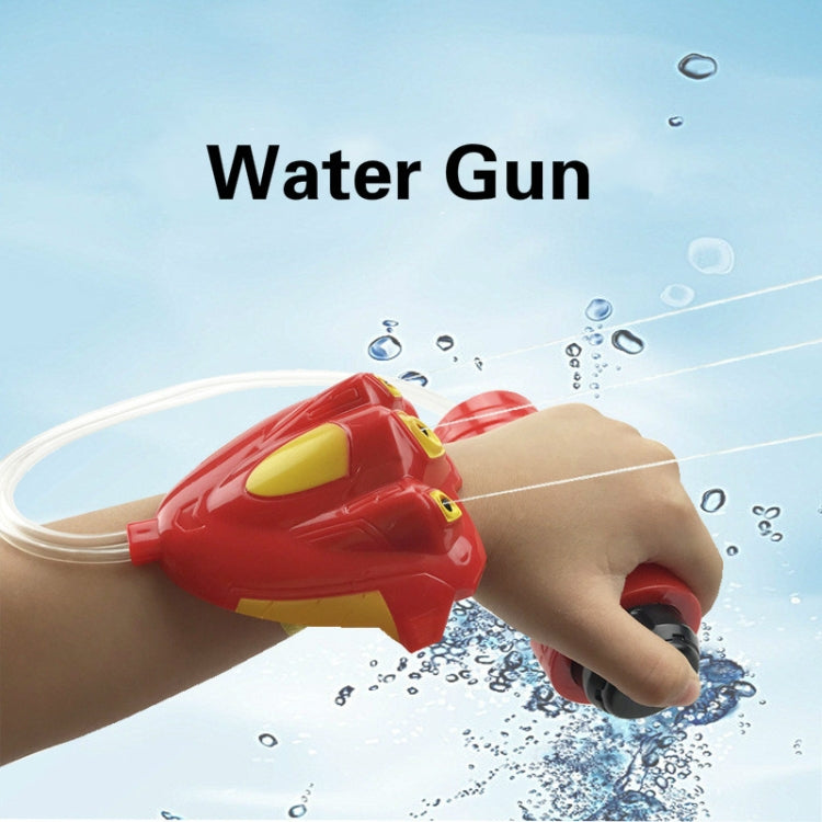 Red wrist spray water gun with clear hose and water spray