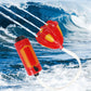 Red wrist spray water gun with yellow panel accents and clear hose