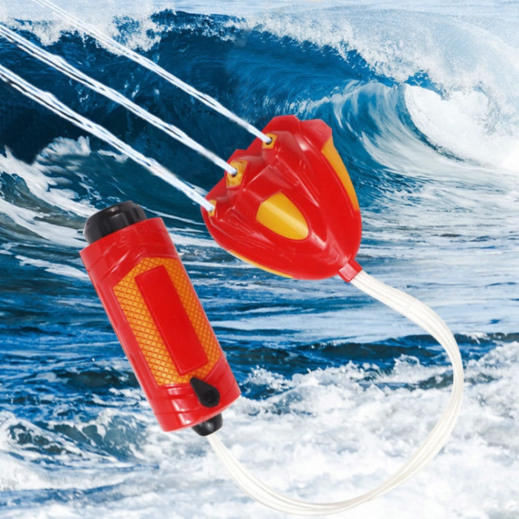 Red wrist spray water gun with yellow panel accents and clear hose