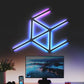 Illuminated geometric RGB LED wall light with multicolor triangular outlines