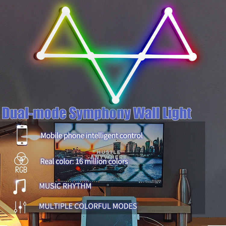 RGB LED wall light with multicolor glowing triangular outline