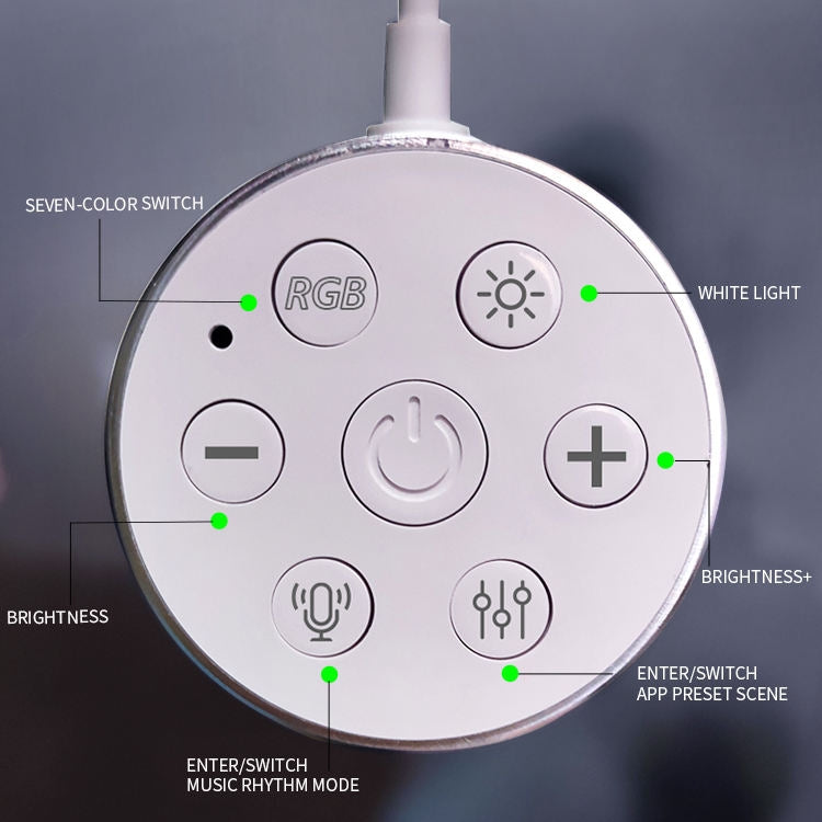Smart RGB light controller with circular button panel, RGB switch, brightness and power
