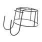 Black round metal flower pot stand with two-tier basket and curved wall-mount hooks