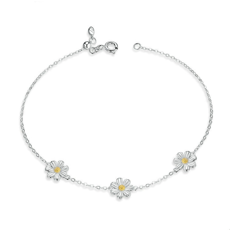 Sterling silver daisy charm bracelet with small yellow center flowers