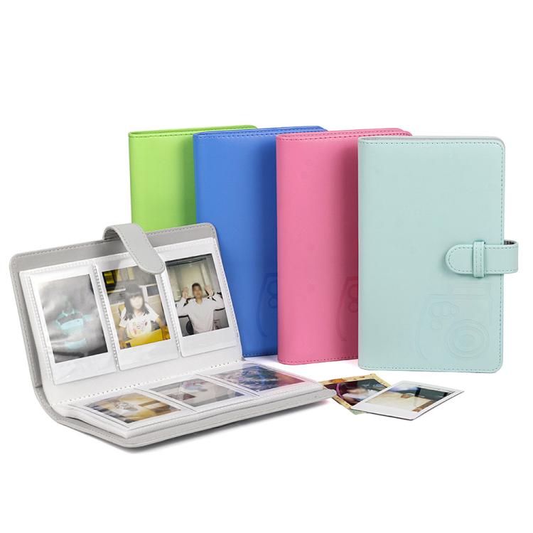 3-inch PU photo albums set, colorful covers with strap closures and visible page insert