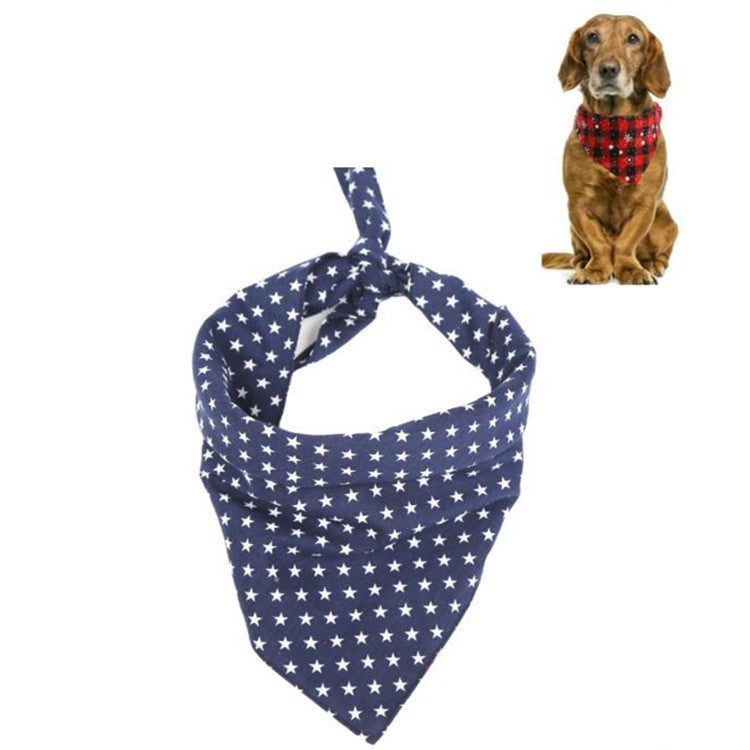 Navy blue pet triangle saliva towel with white star pattern